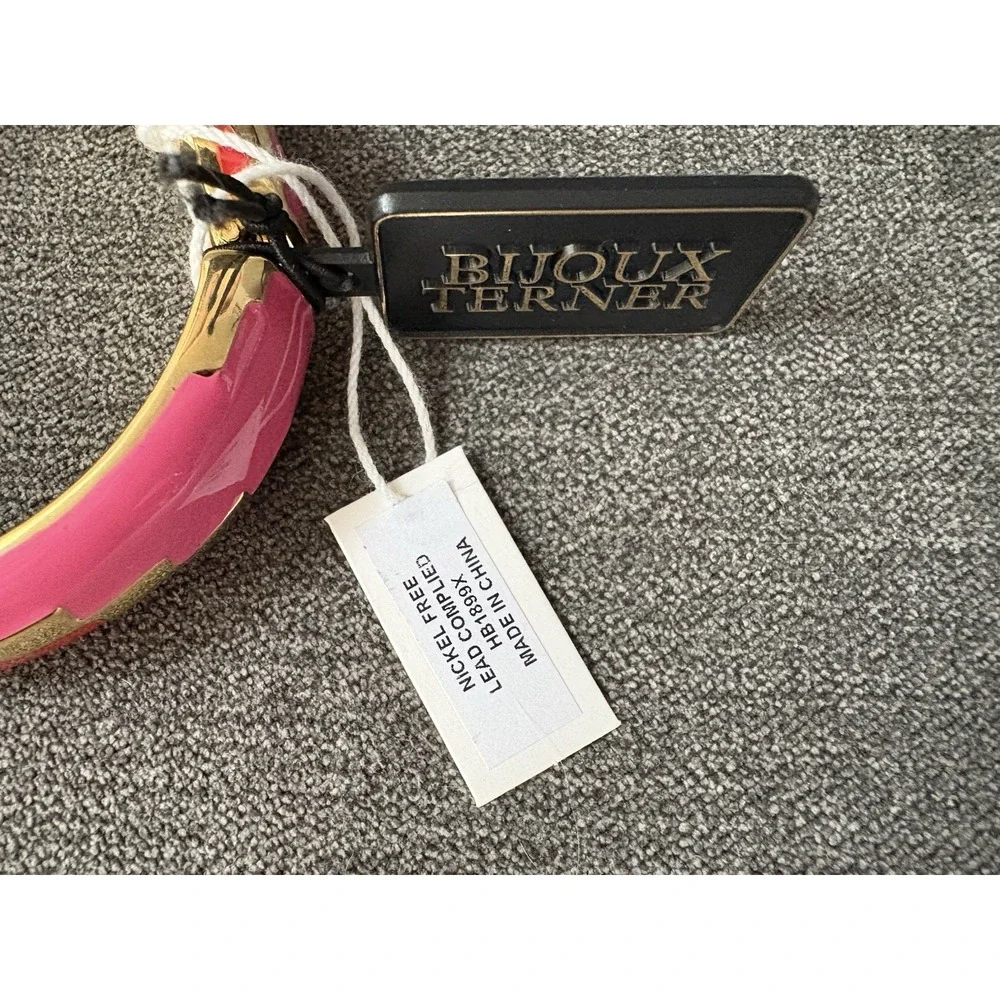 Bijoux‎ Terner Gold Pink Red Enamel Fire BR Tone Clamp Bracelet New With Tag $98